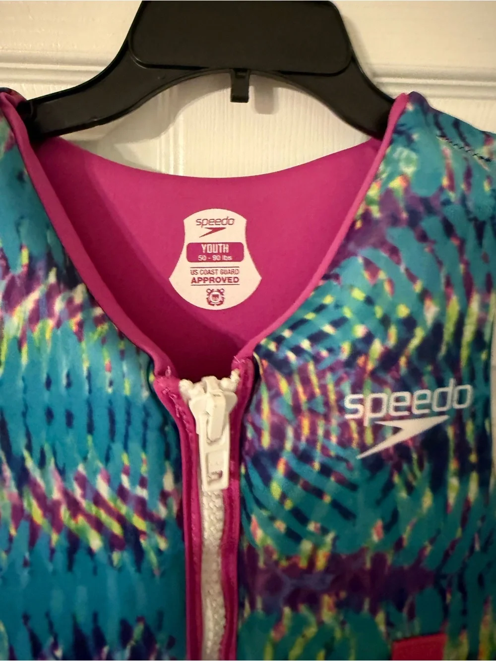 Speedo Girls Teal & Hot Pink Swim Vest with Multicolor Pattern